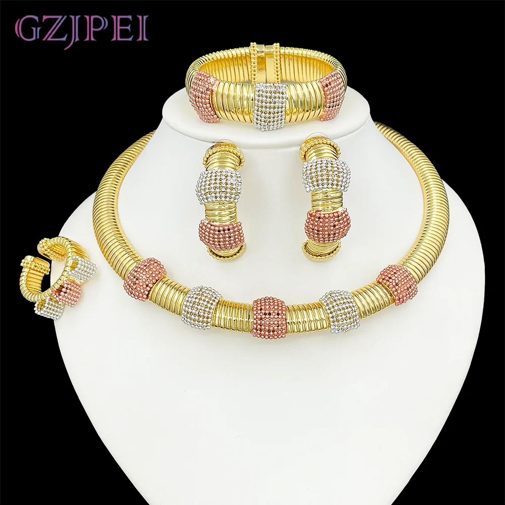 GZJPEI 2026 New Tri-color Jewelry Set For Women Snake Chain Shape Jewelry 18K Gold Plated African Bridal Wedding Party Gifts ﻿