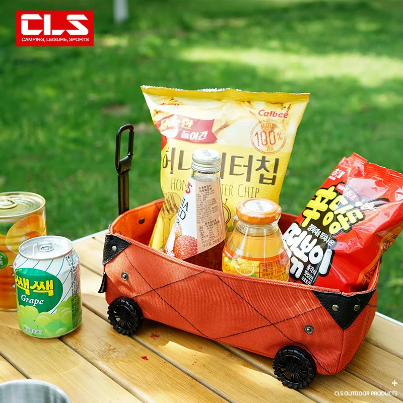 

CLS Portable Outdoor Camping Storage Box Mini Car Tissue Holder DIY Canvas Folding Cart Shopping Trolley for Hiking Travel