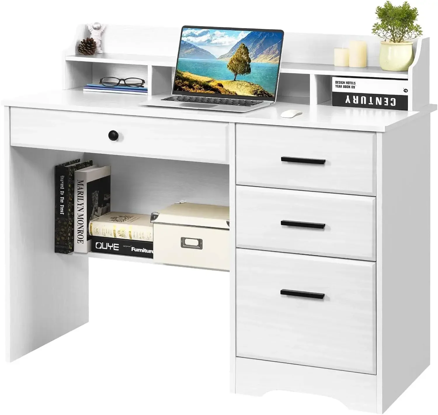 White Desk with 4 Drawers, Computer Desk , Wood Writing Home Office Workstation, Student Desks for Bedooms with Drawers,White