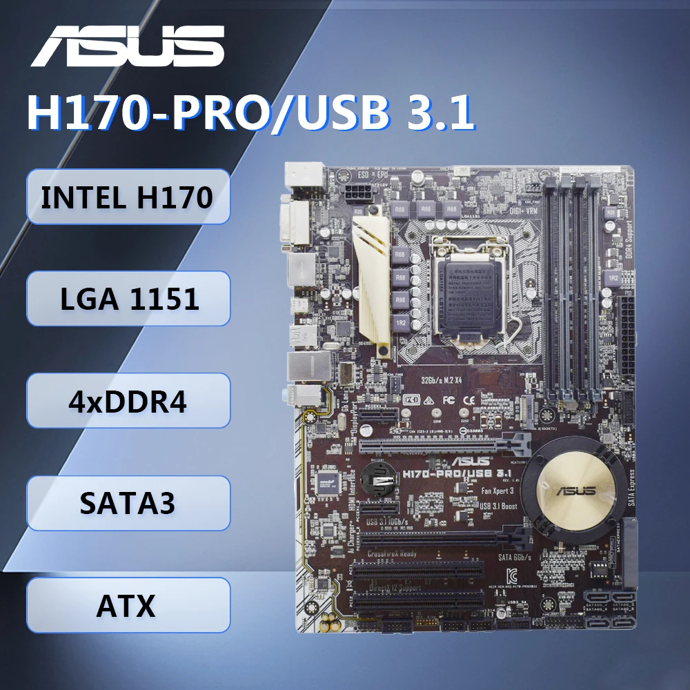 

Материнская плата ASUS H170-PRO/USB 3.1 ATX Intel H170 LGA1151 DDR4 SATA3 HDMI DVI-D DP Audio для Intel 6th Core i7/i5/i3