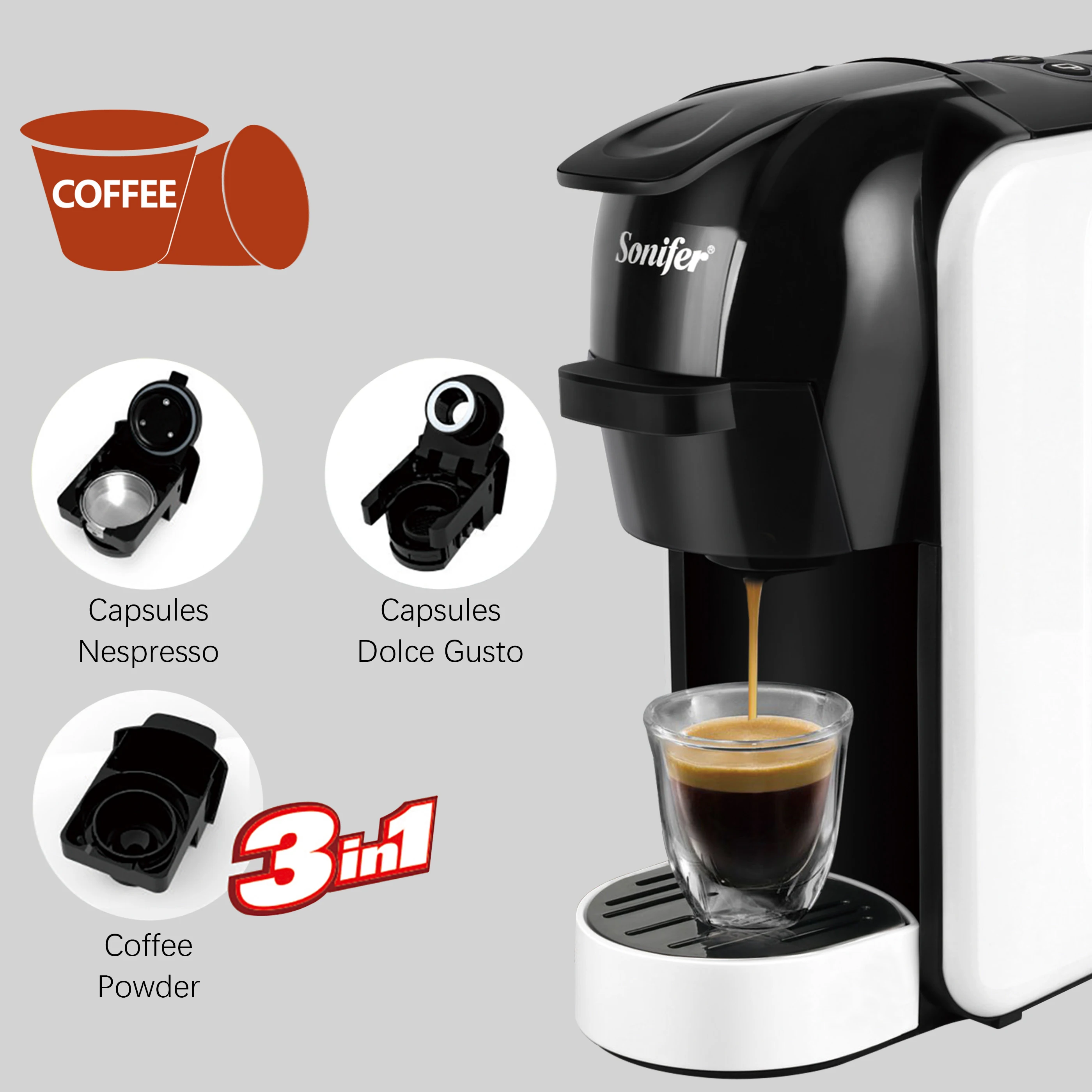 Expresso Coffee Machine Capsule 19 Bar Coffee Maker 3 In1 Multiple Capsule For Dolce Gusto&Nespresso&Powder For Gift Sonifer