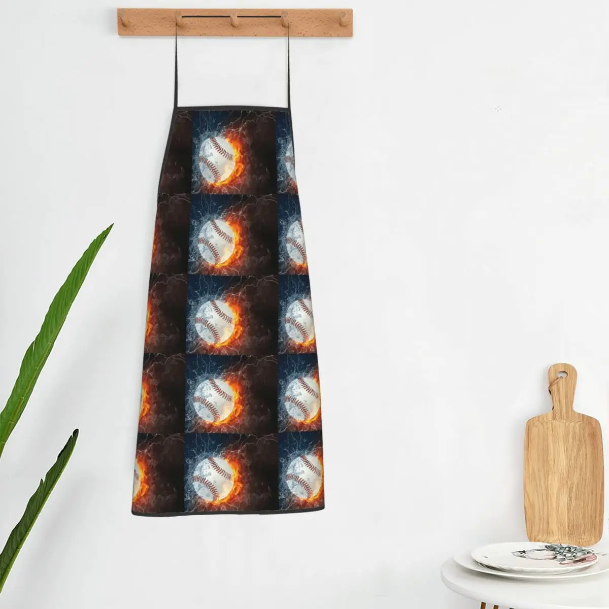 Baseball In The Fire And Water Apron Chef Cooking Tablier Sleeveless Bib Kitchen Cleaning Pinafore for Women Men Gardening