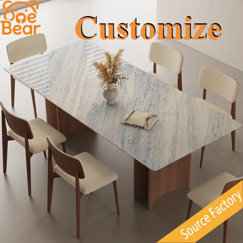 Mediterranean Marble Dining Table Bright Tone Exotic Style Waterproof Anti Stain Wear Resistant Villa Courtyard Dining