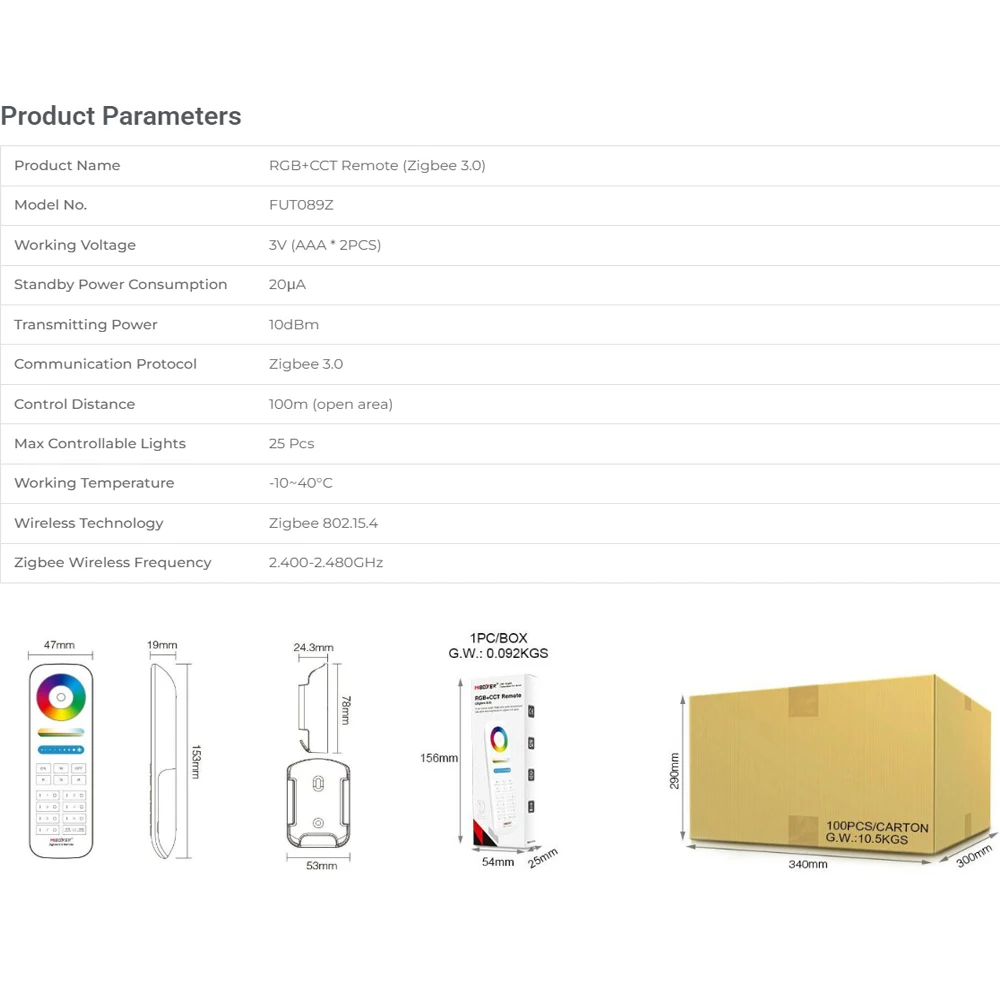 MiBOXER 7-Zonen RGB+CCT-Fernbedienungsdimmer, kompatibel mit Produkten der Zigbee 3.0-Serie für RGB-Farbtemperatur und Helligkeit – Detail 4