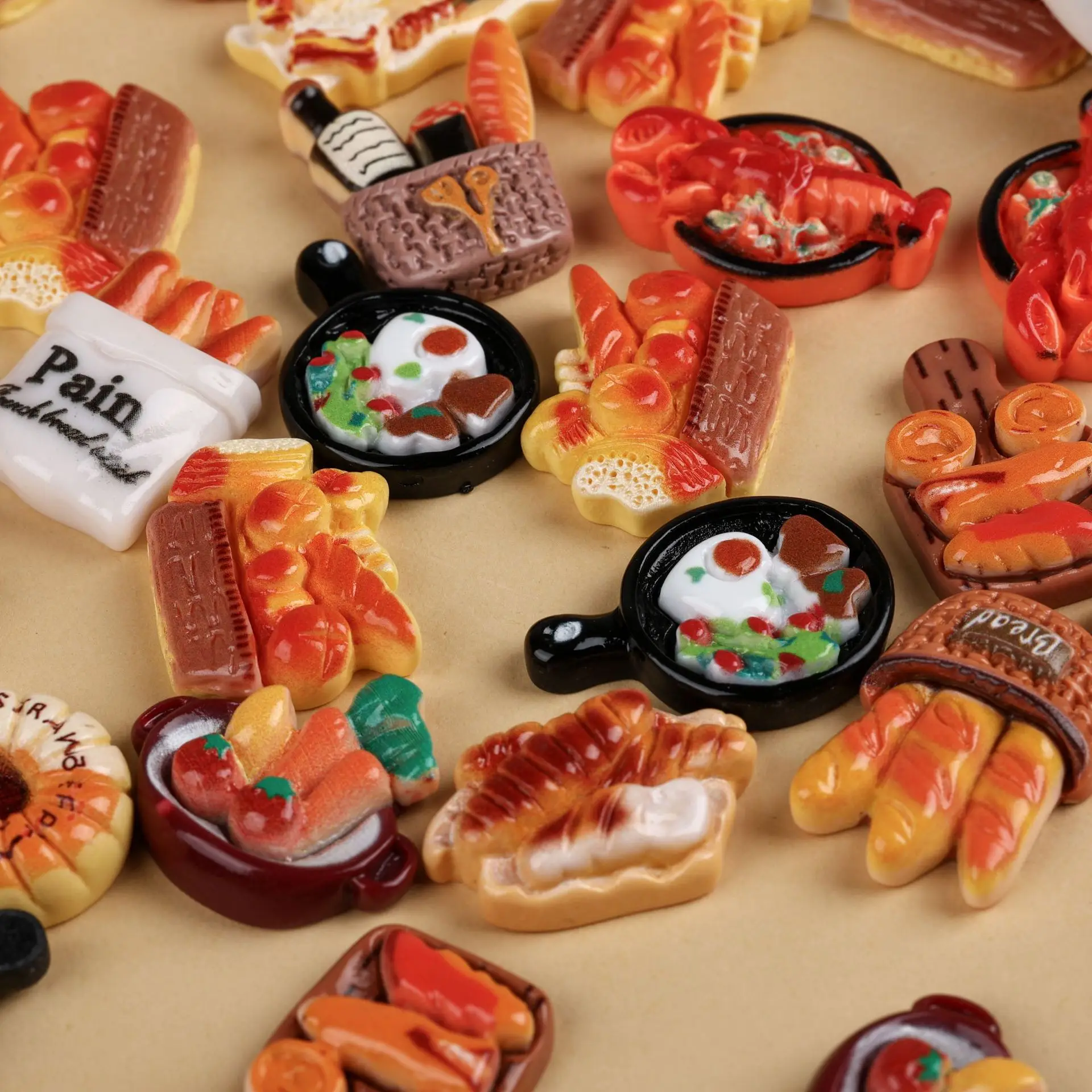 10pcs Mini French Bread Pizza Resin Fake Food Model Cartoon Refrigerator Sticker Kawaii Kitchen Decor Random Style Decoration