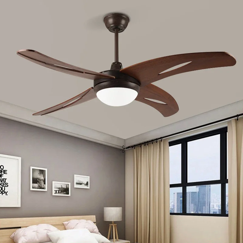 TINNY Nordic LED Fan Light American Vintage Restaurant Living Room Study Ceiling Fan Light Remote Electric Fan Light