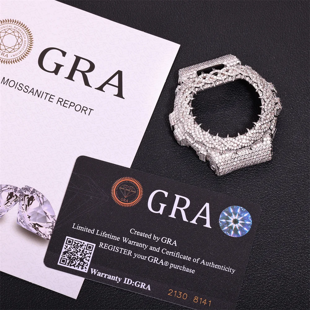 Blingminer Shine Thorns Moissanite Watch Case For CAS** DW6900RL-1AC Can Pass Diamonds Tester Brass With GRA Wrist Diamonds Case