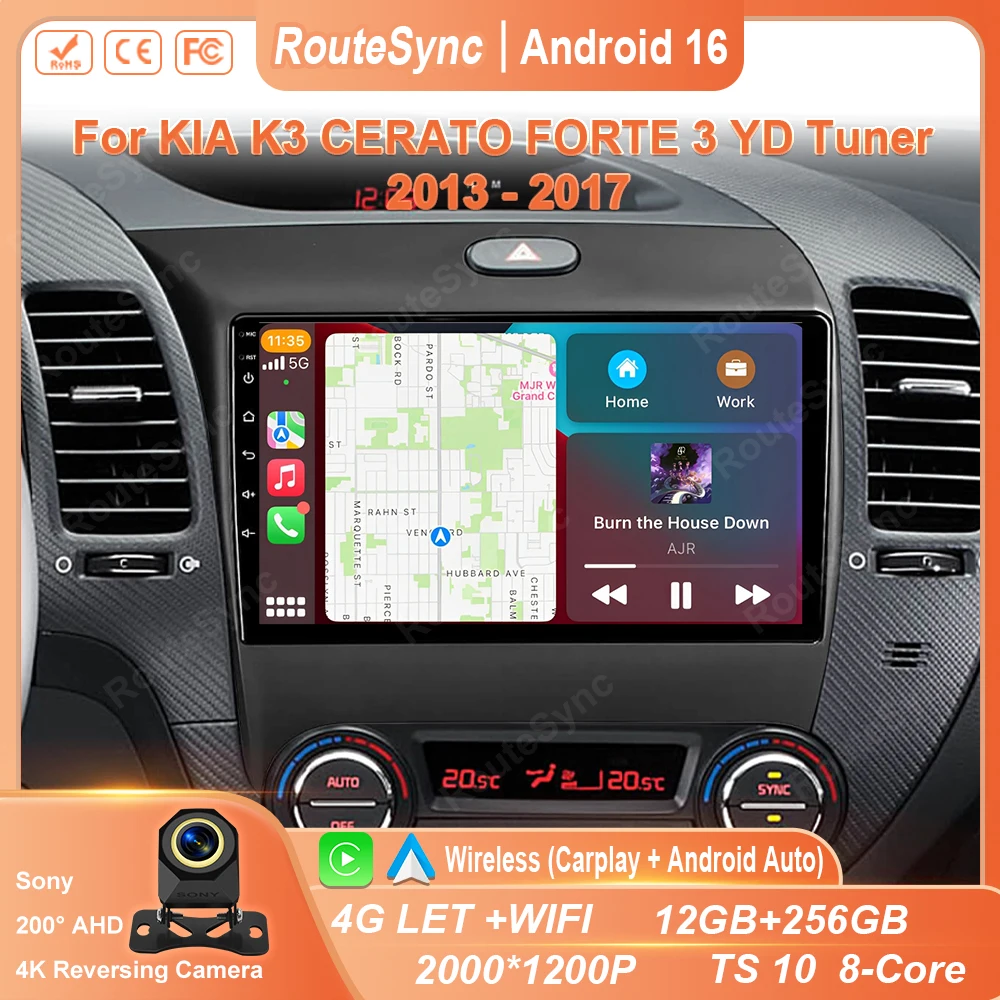 Android16 Carplay Auto For KIA K3 CERATO FORTE 3 YD Tuner 2013 2014 2015 2016 2017 video Player Multimedia Car Radio WIFI+4G DSP