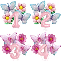 Pink Number Balloon Butterfly Balloon Set Butterfly Balloons Foil 32inch 1st-9th Number Birthday Decor for Girl Baby Shower