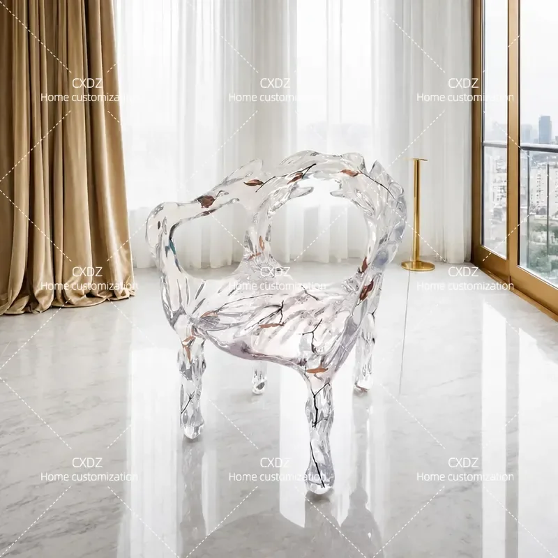Modern Transparent Resin Chair Luxury Crystal Dining Chair with Backrest for Hotel Villa Office Home Furniture