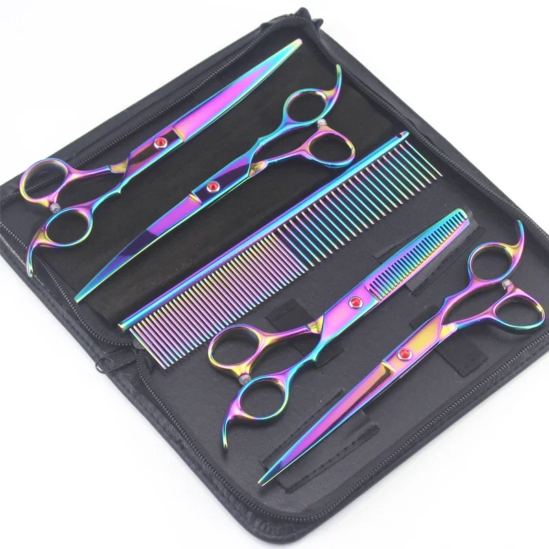 

7.5 Inch Pet Scissors Kit,Straight Cut Thinning Scissors And Curved Scissor Fish Bone Shears Dog Grooming Scissors Set