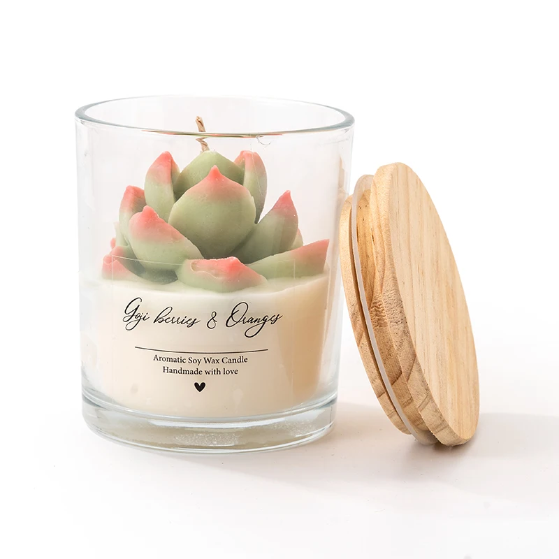 

7.5oz Handmade Soy Wax Smokeless Aromatherapy Green Succulent Scented Candle for Desk Decor & Zen Garden Gift Set
