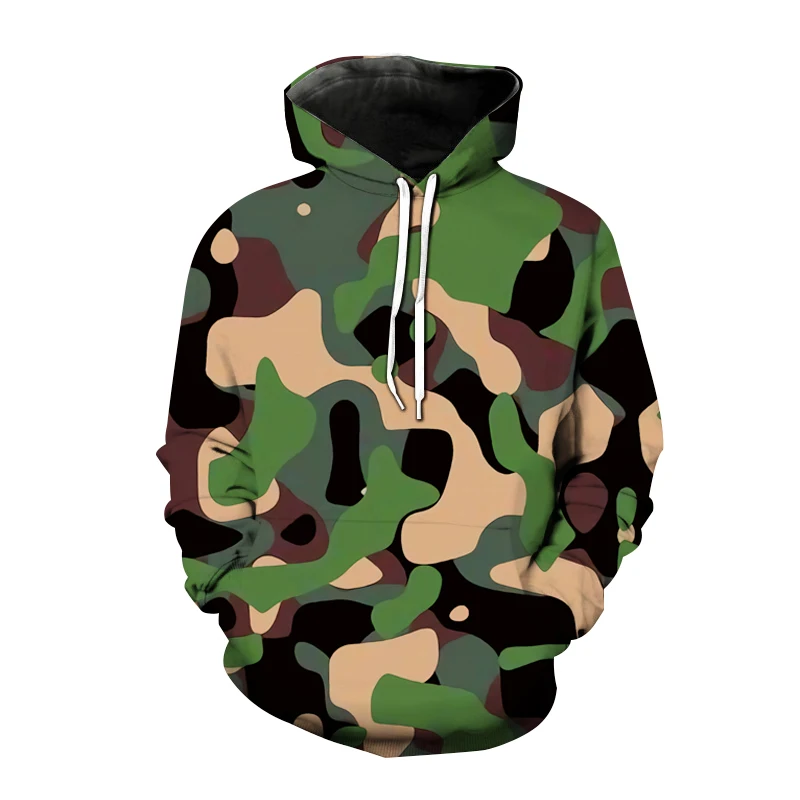 2024 New Men\'s Camouflage Graphic T-shirts 3D Camo Print Hooded Sweatshirt Fashion Outdoor Long sleeve Pullover Casual Tracksuit