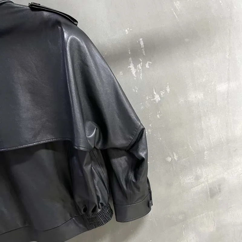 Frauen mantel herbst winter natürliche echte schaffell jacke lose weibliche kurze länge drehen-unten kragen kleidung hohe qualität