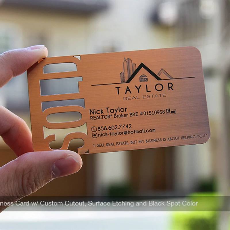 

Stainless steel business card metal card red bronze hollow card design and production