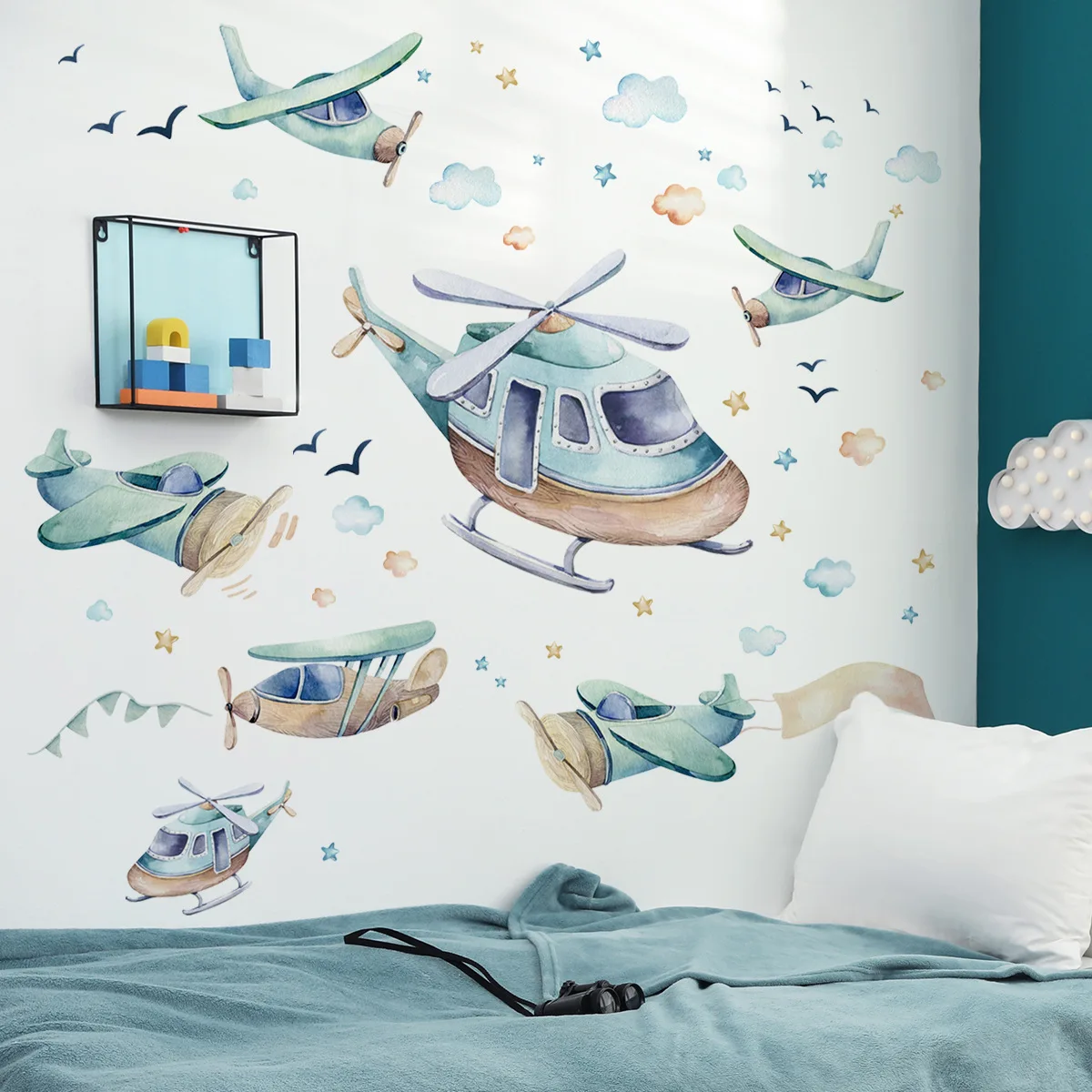 Cartoon Airplane Cloud Wall Sticker Self-adhesive PVC Home Decor for Children's Room Living Room