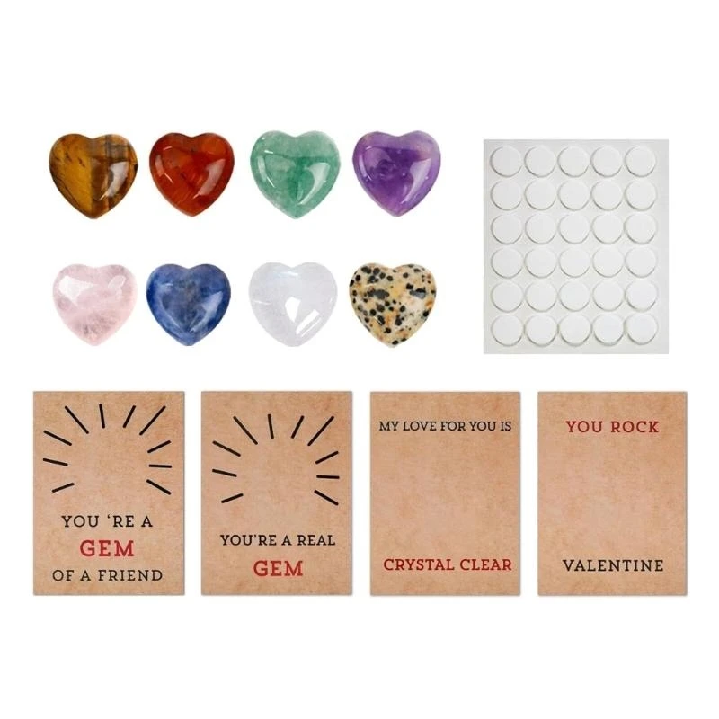 090F 24 Pieces Valentines Cards with Heart-Shape Crystals, Festival Greeting Cards