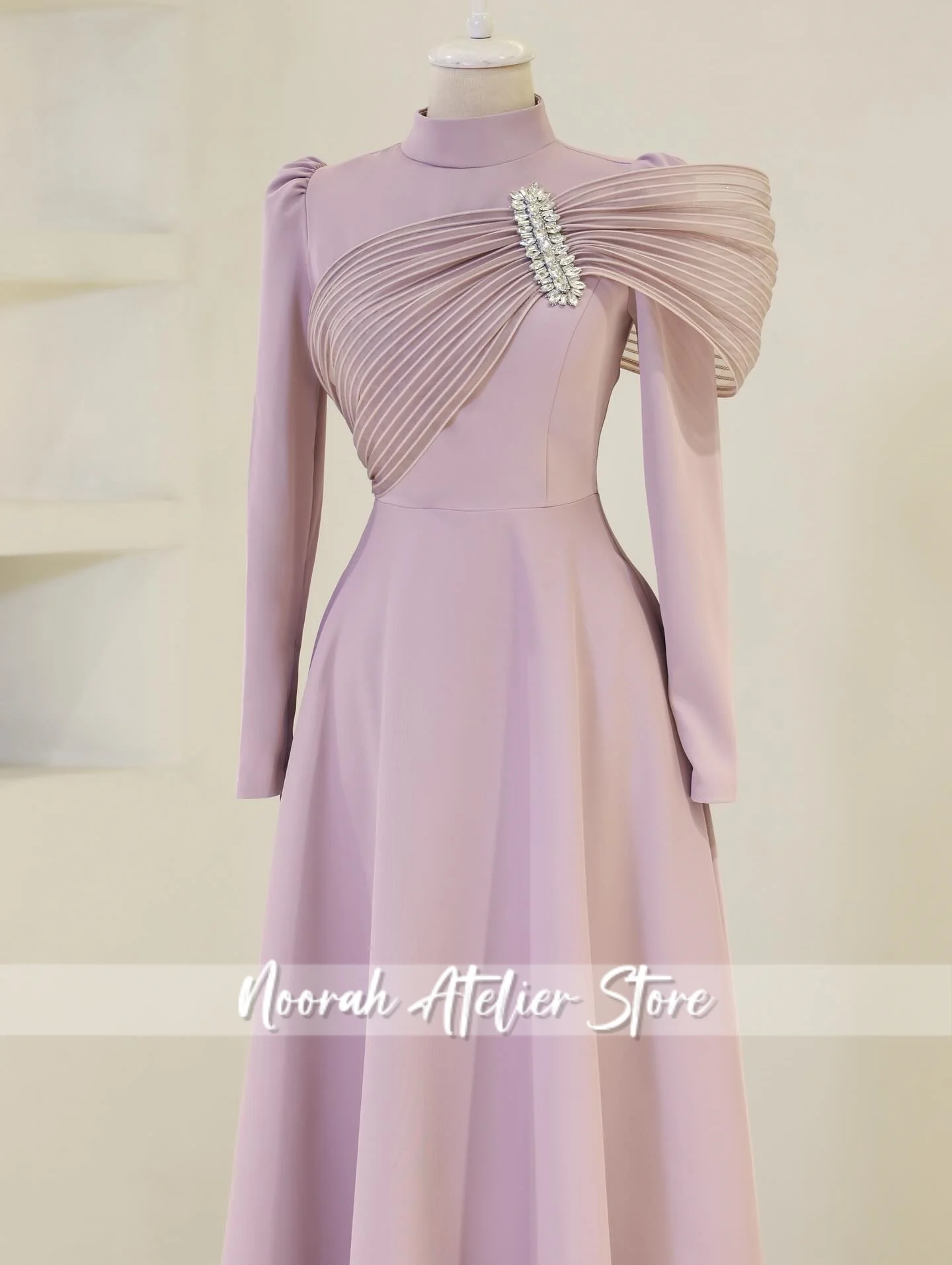 Nuevo Rosa H N mangas largas lazo musulmán Vestidos de noche de lujo para mujer 2025 vestido de novia Arabia Saudita Vestidos largos personalizados