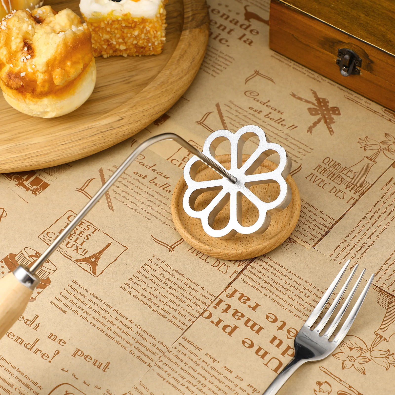

Fried Snack Mold Kitchen Tool Molds Baking Mould Accessories Hot Oil Safety with Handle Wood Use Shrimp Cakes