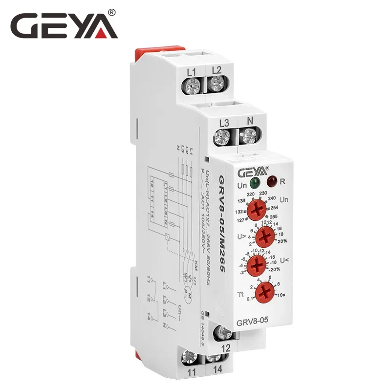 GEYA GRV8-05 Adjustable Overvoltage and Undervoltage Protection Relay wit Asymmerty Function Three Phase Monitoring Relay 220V