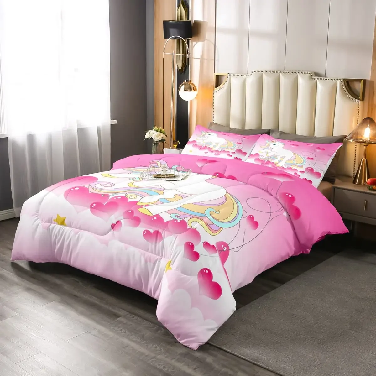 Purple Unicorn Bedding Set, Comforter Set Twin for Teen Girls and Boys,Printed Galaxy Bed Sets with Pillowcases King Queen Size