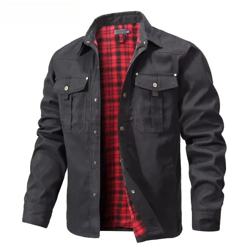 Men's Jackets Windproof Bomber Casual High Quality Overshirt Western Cowboy Coat Flannel Plaid Lining Clothes US Size