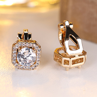 Crystal Round Stone Clip Earrings For Women Rose Gold Silver Color White Green Blue Zircon Jewelry Simple Fashion Gifts