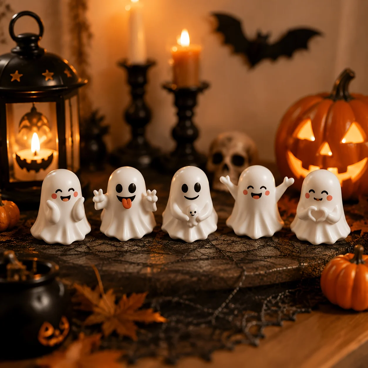 5Pcs Halloween Ghost Figurines, Resin Ghost Sculptures, Cute Halloween Decorations, Spooky Tiered Tray Decor for Indoor Home