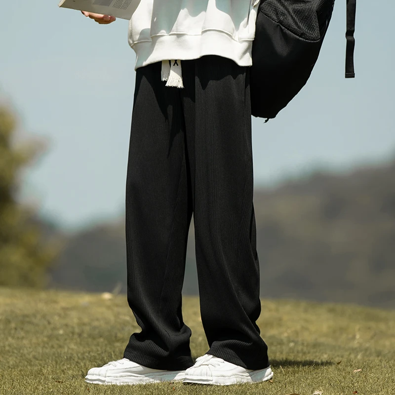 

Ice Silk Straight Leg Casual Pants Men's Summer Thin Wide Leg Loose Fit Casual Trousers Faionable Breathable Lightweight