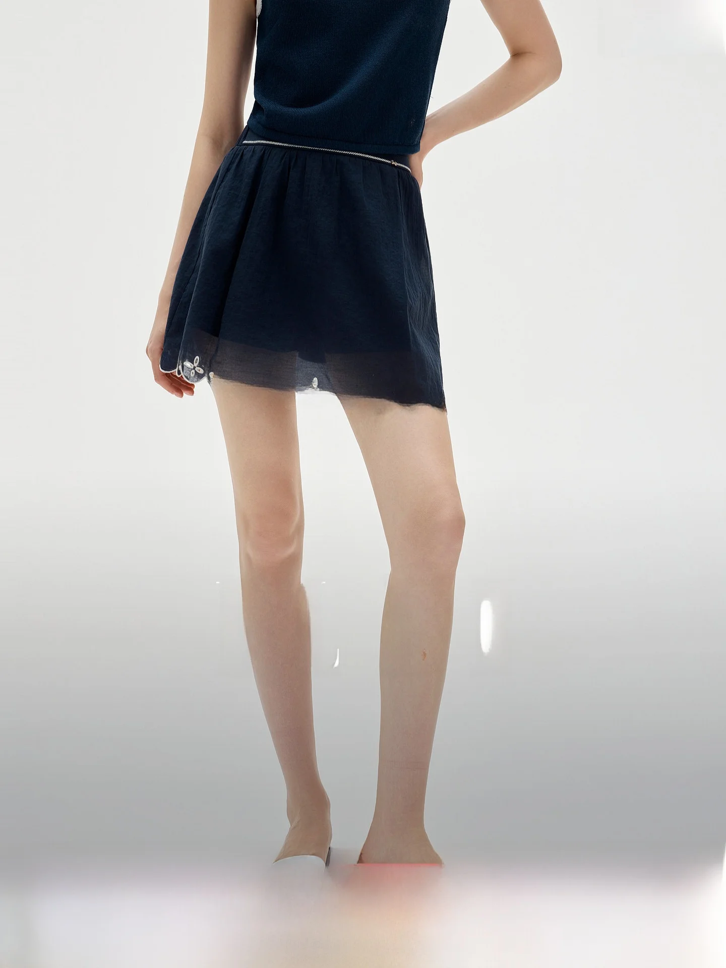 

ELLE Dark Blue High Waist Contrast Color Casual A-Line Skirt Women's Spring Summer New Style Standard Fit Commute Style