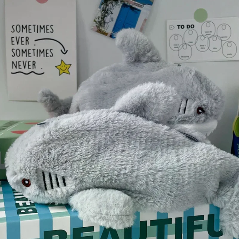 Cute Plush Ocean Shark Pencil Case Cosmetic Bag Portable Large Capacity Pen Pouch Stationery Storage Box School Office Supplies