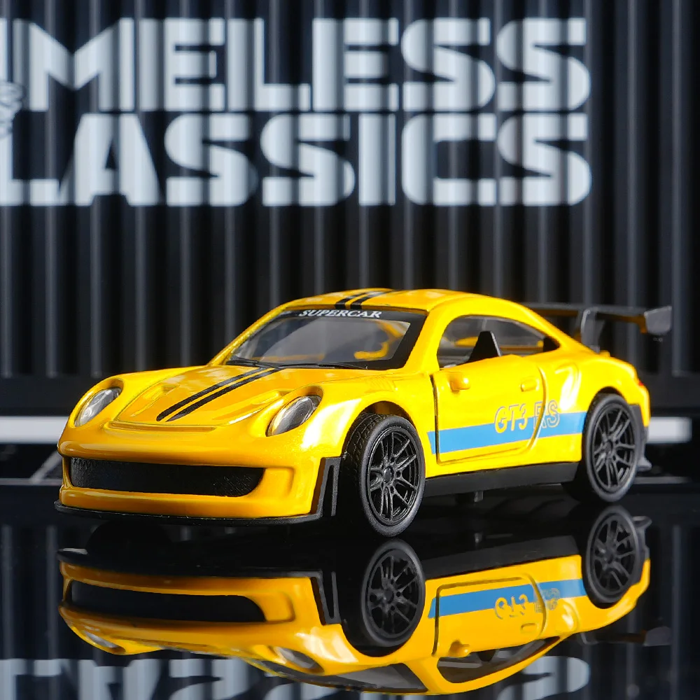 Diecast GT3 RS Model, Alloy Supercar Decor, Yellow Collectible Vehicle, Premium Desktop Ornament for Car Fans