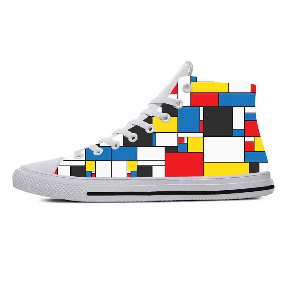 Piet Mondrian Abstract Geometric Pattern Painting Casual Cloth Shoes High Top Comfortable Breathable 3D Print Men Women Sneakers