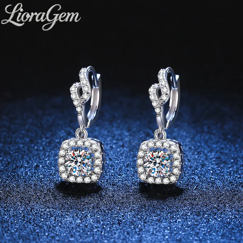 LioraGem Full-Diamond Square Wrapped Twisted Earrings, 50-Point D-Color Moissanite Earrings for Women Platinum PT950 Stamp