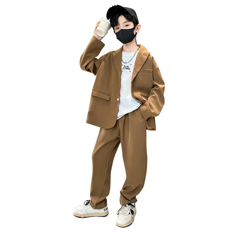 Suit for Boys Autumn Fashion Casual Loose Blazer Trousers Two Pieces Teen School Kids Clothes Set 13 14 Years Children Costumes