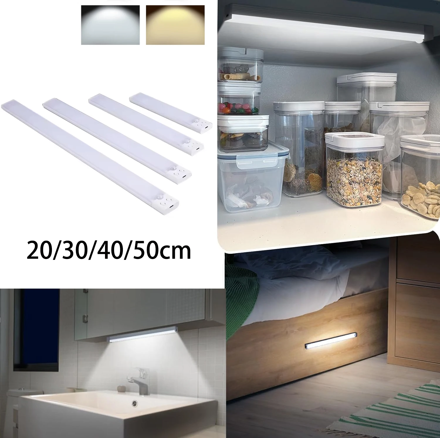 Luz LED con Sensor de movimiento, luz nocturna LED inalámbrica tipo C, luz recargable para armario, lámpara de armario, retroiluminación de escalera para cocina