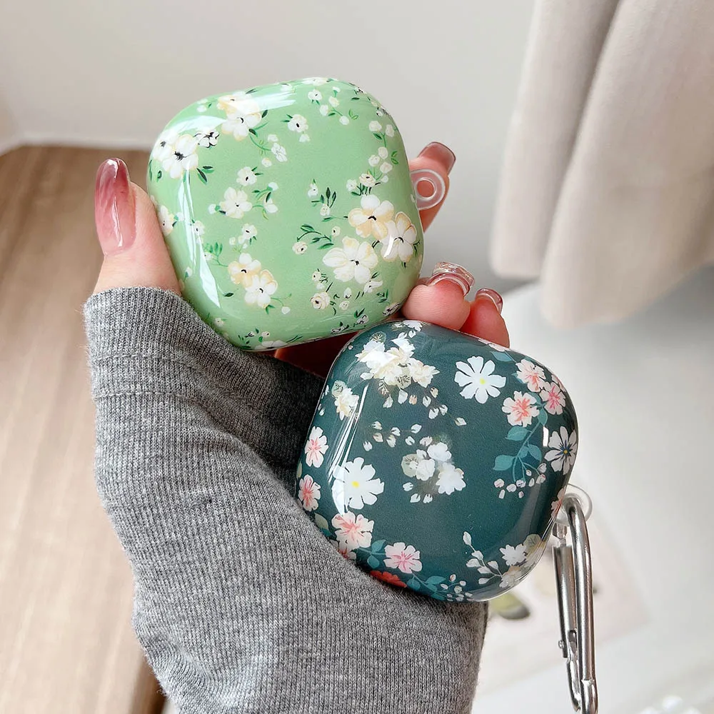 Korean Cute Rural Flowers Plants Case For Samsung Galaxy Buds FE Buds 2 Pro Anti Scratch Earphone Cover For Buds Live 2Pro Hooks