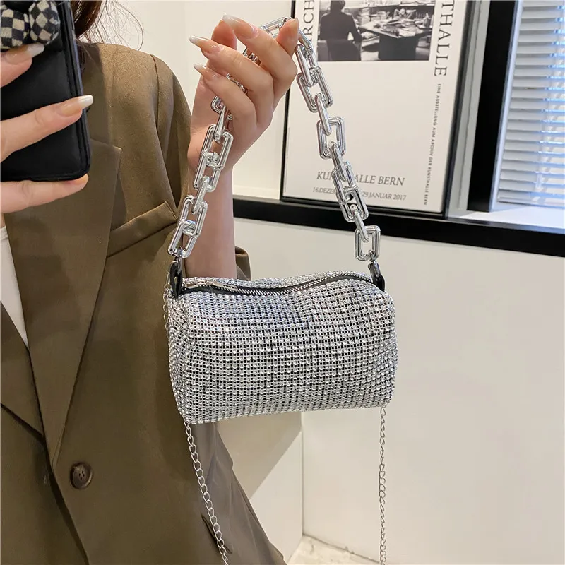 YAQUNICER Borsa A Secchiello Con Strass Donna – Pochette Da Sera Con Catena, Borse A Tracolla E A Mano In Pelle, Regalo Elegante (Misure 15x10x15 Cm) - 3