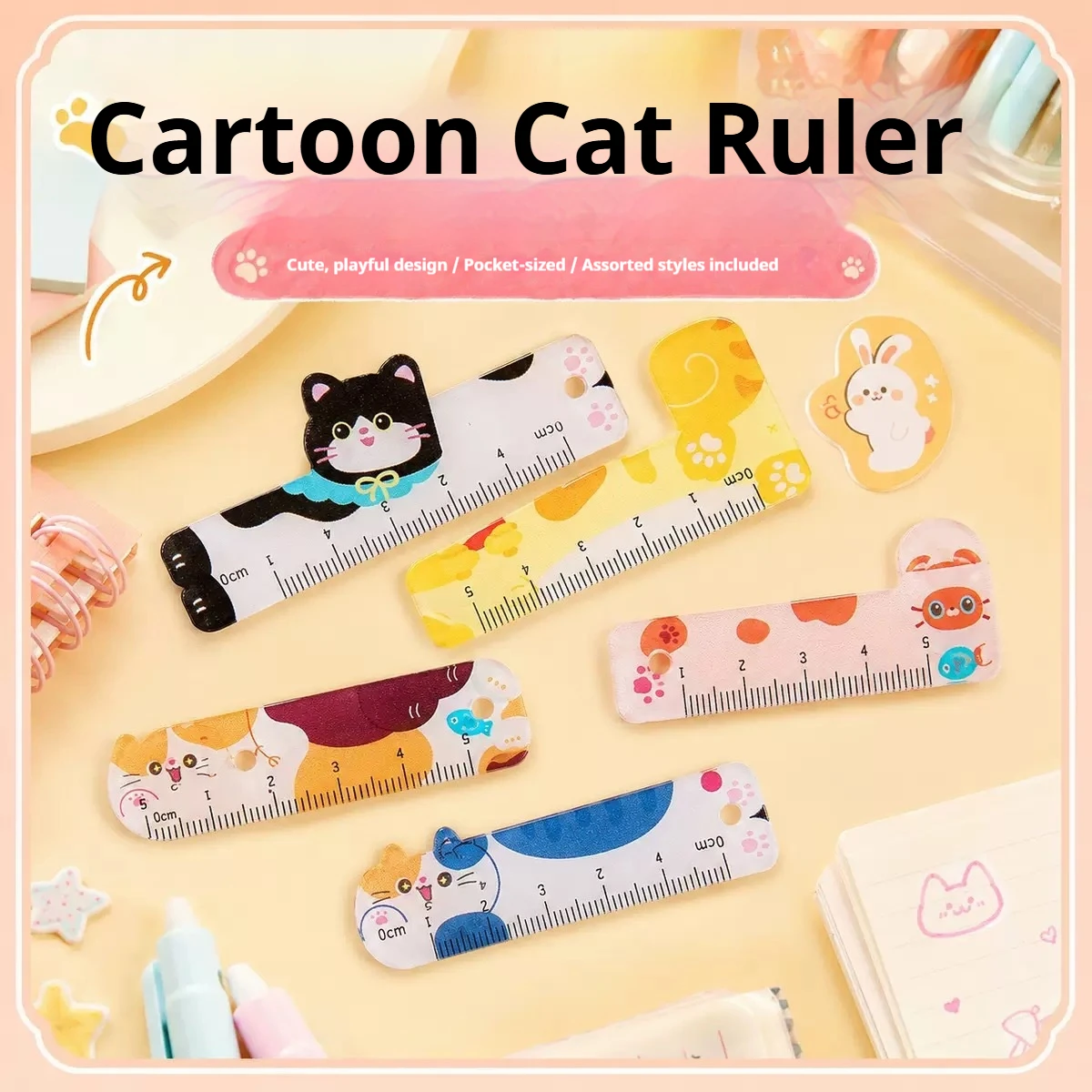 30/15 Random Styles of Cartoon Cat-Shaped Mini Rulers, High-Value Portable Student Rulers, Simple Stationery, Class Student Prizes
