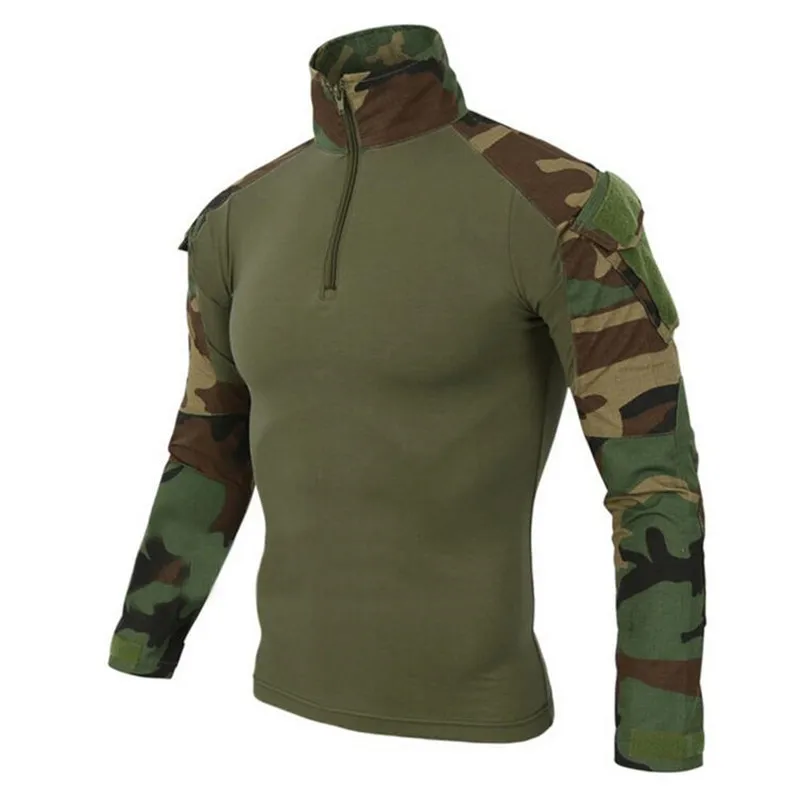 Tactical Hiking T-Shirts Men Combat Military Army CP Camo Long Sleeve Camping Hunting Climbing Shirt Cotton Sport Clothes
