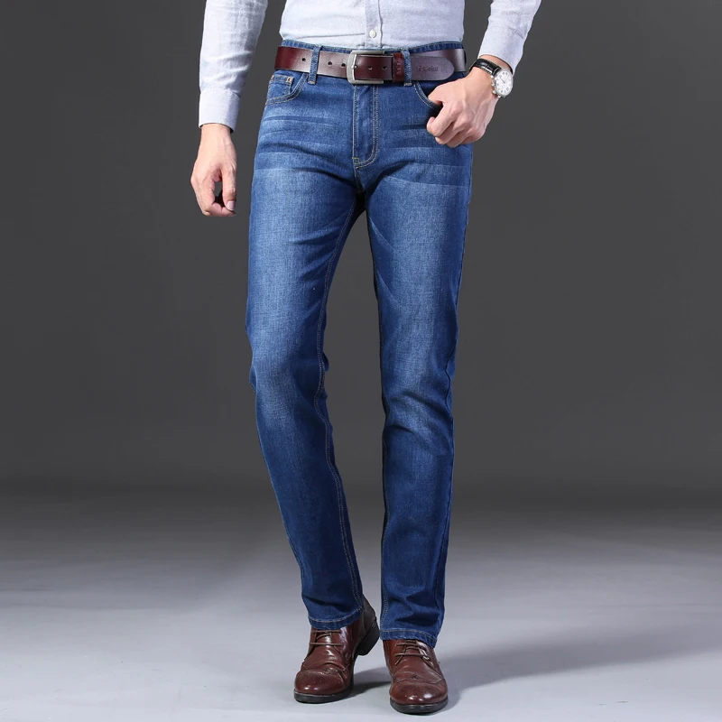 Nuevos pantalones ligeros de lujo elásticos ajustados para hombre, cómodos y suaves pantalones vaqueros informales rectos a la moda de negocios, ropa de marca masculina