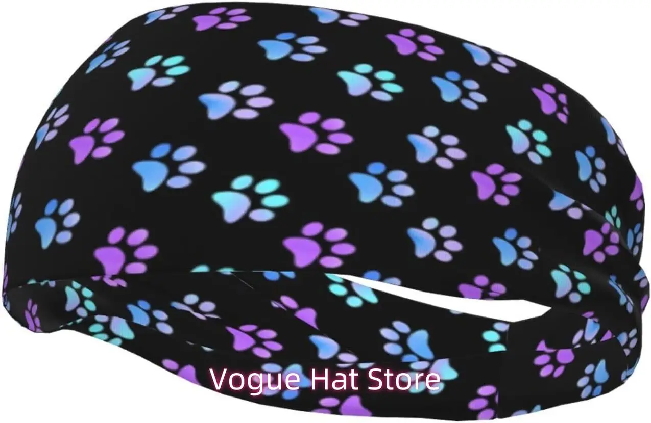 

Colorful Dog Paw-09 Print Sweatband Yoga Sports Headbands for Women Men Soft Elastic Hairband for Running,Cycling