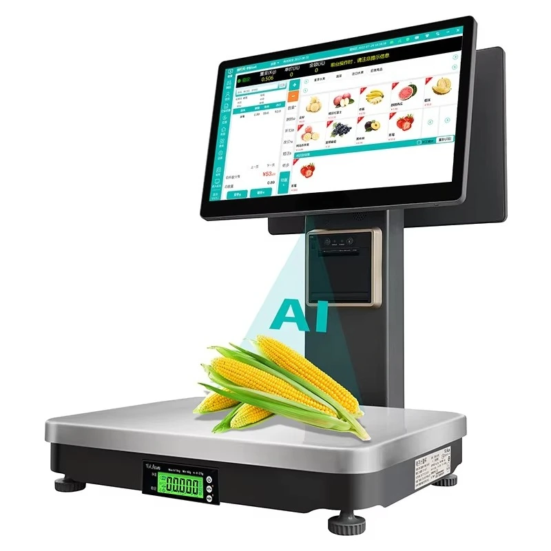 Smart S100 Scale for Vegetable and Fruit Double Screen Touch Windows AI Digital Weighing and Billing Scale Pos Cash Register
