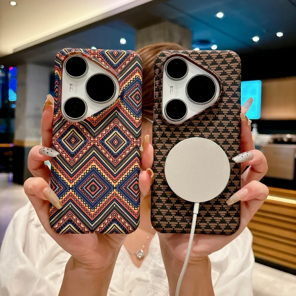 Luxury For Magsafe Frameless Carbon Fiber Texture PC Phone Case For HuaWei Pura 80 Mate 70 Pro Ultra Wireless Charge Matte Cover
