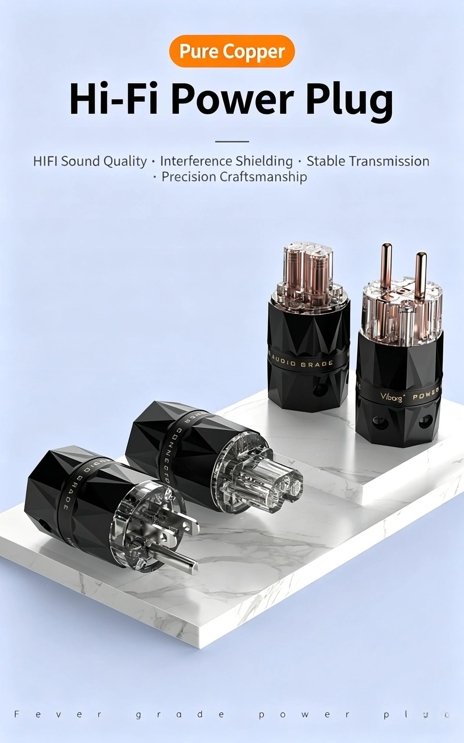 Viborg Audiophile Reinkupfer US-Stromanschluss Rhodium-Beschichteter Stecker DIY HiFi-Verstärker Audio-Stromkabel Ersatz – Detail 1