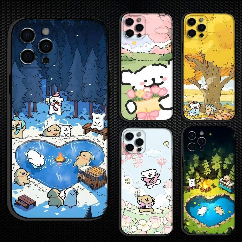 

Cartoon L-Line Puppy M-Maltese Phone Case For iPhone 16,15,14,13,12,11 Plus,Pro Max, Others Soft Black Cover
