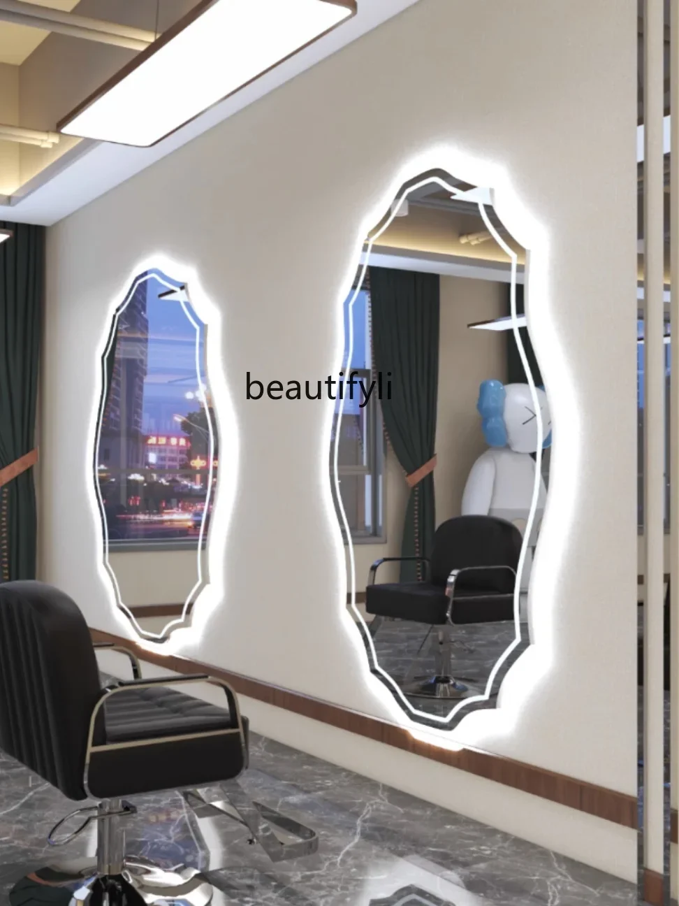 Barber Shop Hair Salon Dressing Table Single-Sided Special-Shaped Hair Cutting Mirror Hair Salon Wall-Mounted Hot Dyeing Mirror