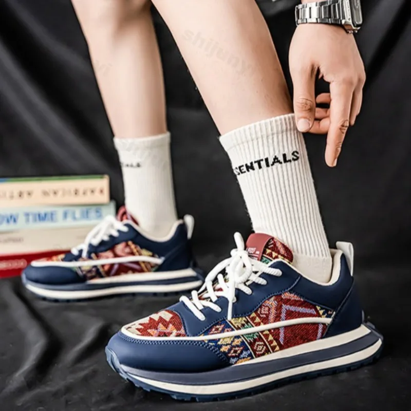 

Men's Casual Shoes 2025 New Summer Embroidery Printing Fashion Trend Shoes Thick Soled Comfortable Sport Lace-up Chunky Sneakers