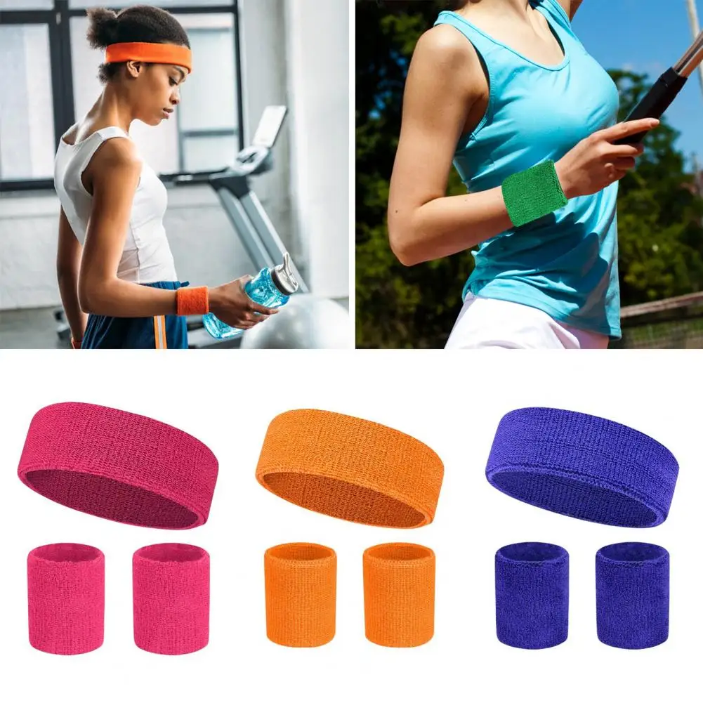 

Women Sport Headband Wristband Set Soft Sweat Uptake Comfortable Elastic Gym Running Tennis Sweatband Wrist Wrap Workout Set