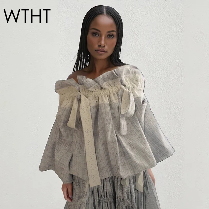 

WTHT Fashion 2025 Summer Women's Spliced Lace Bandage Ruffle Edge Camisole Trendy Casual Sleeves Tank Tops Female 1LS2139